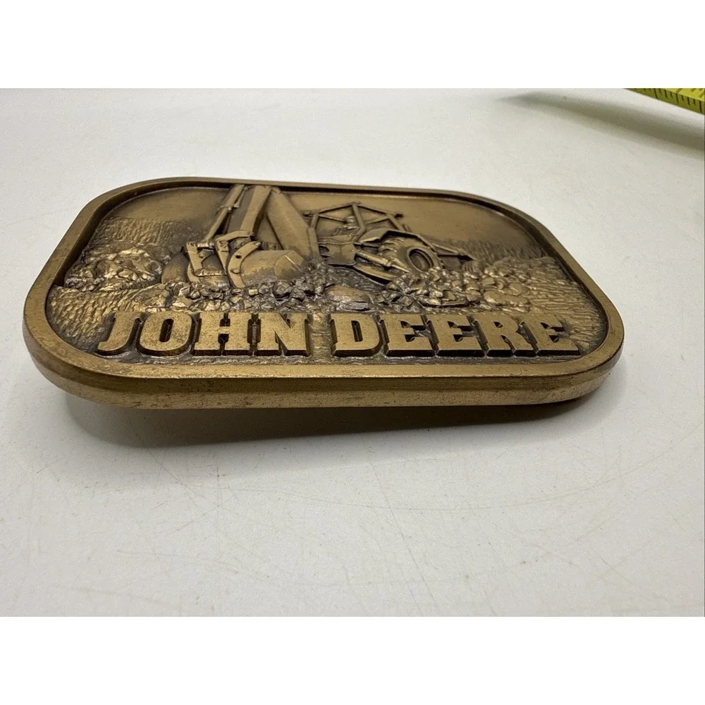 Vintage Brass John Deere Belt Buckle ‎ Backhoe Tractor Dimensional Design 1983